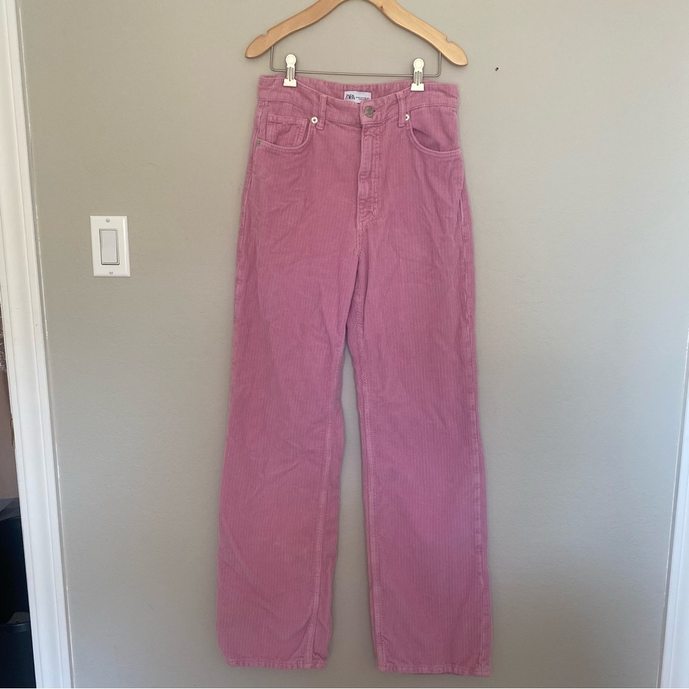 Zara Pink High-Waisted Wide-Leg Corduroy Pants.